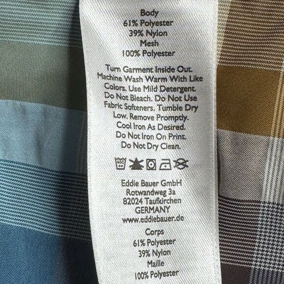 Eddie Bauer Button Down Short Sleeve Shirt Plaid Blue Cotton Men’s XXL Pre-own - Picture 8 of 9